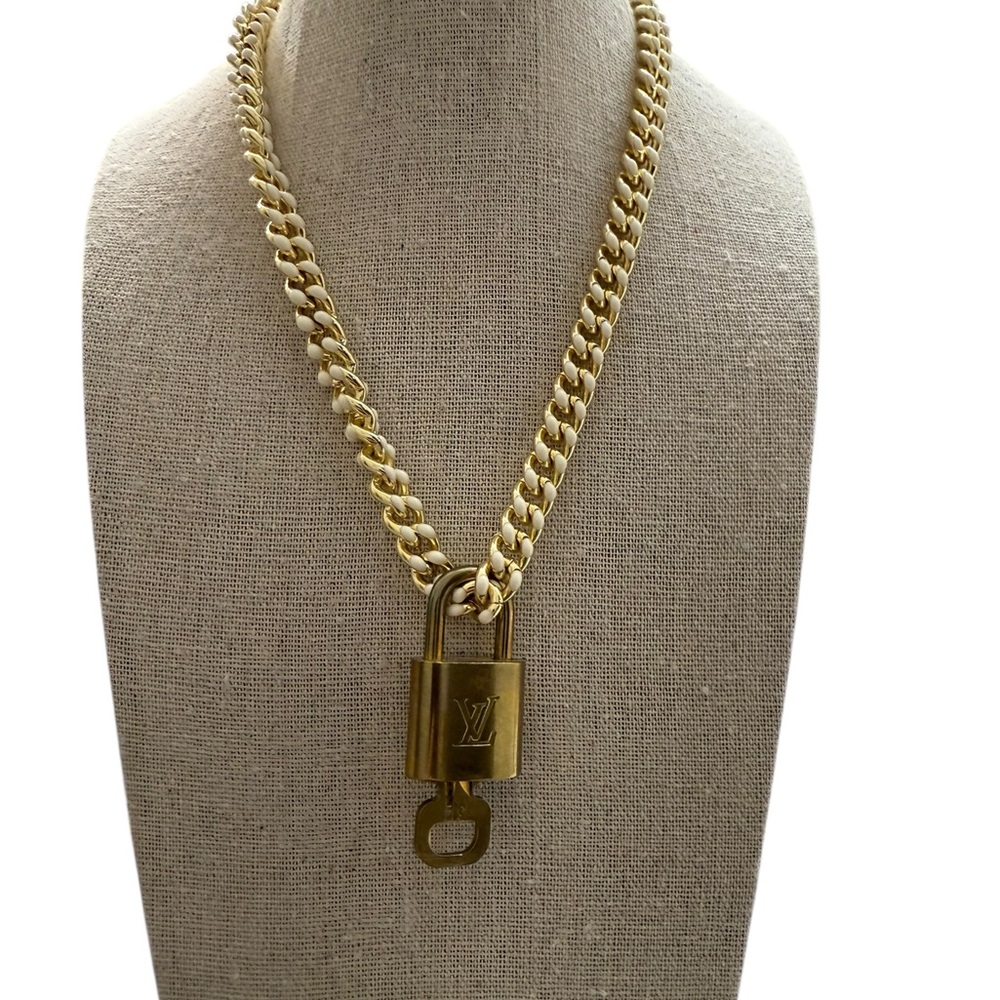Louis Vuitton lock and key on enamel necklace